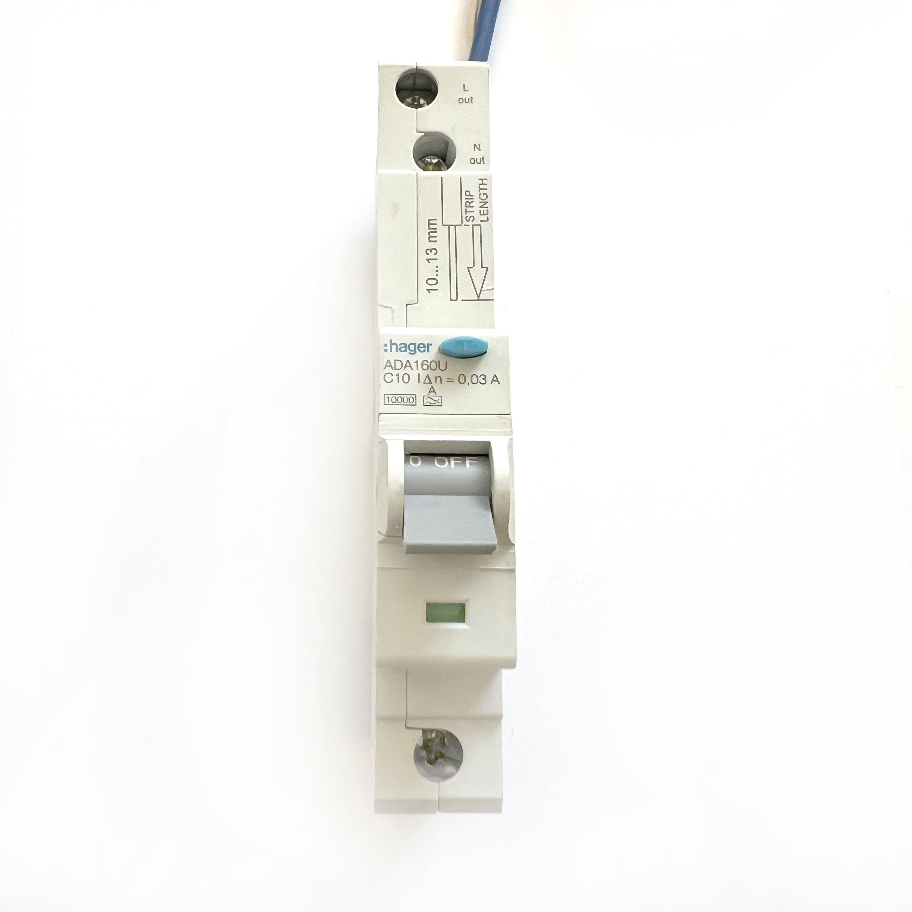 RCBO's: Hager ADA160U C10 10A 10 Amp 30mA RCBO Circuit Breaker Type A