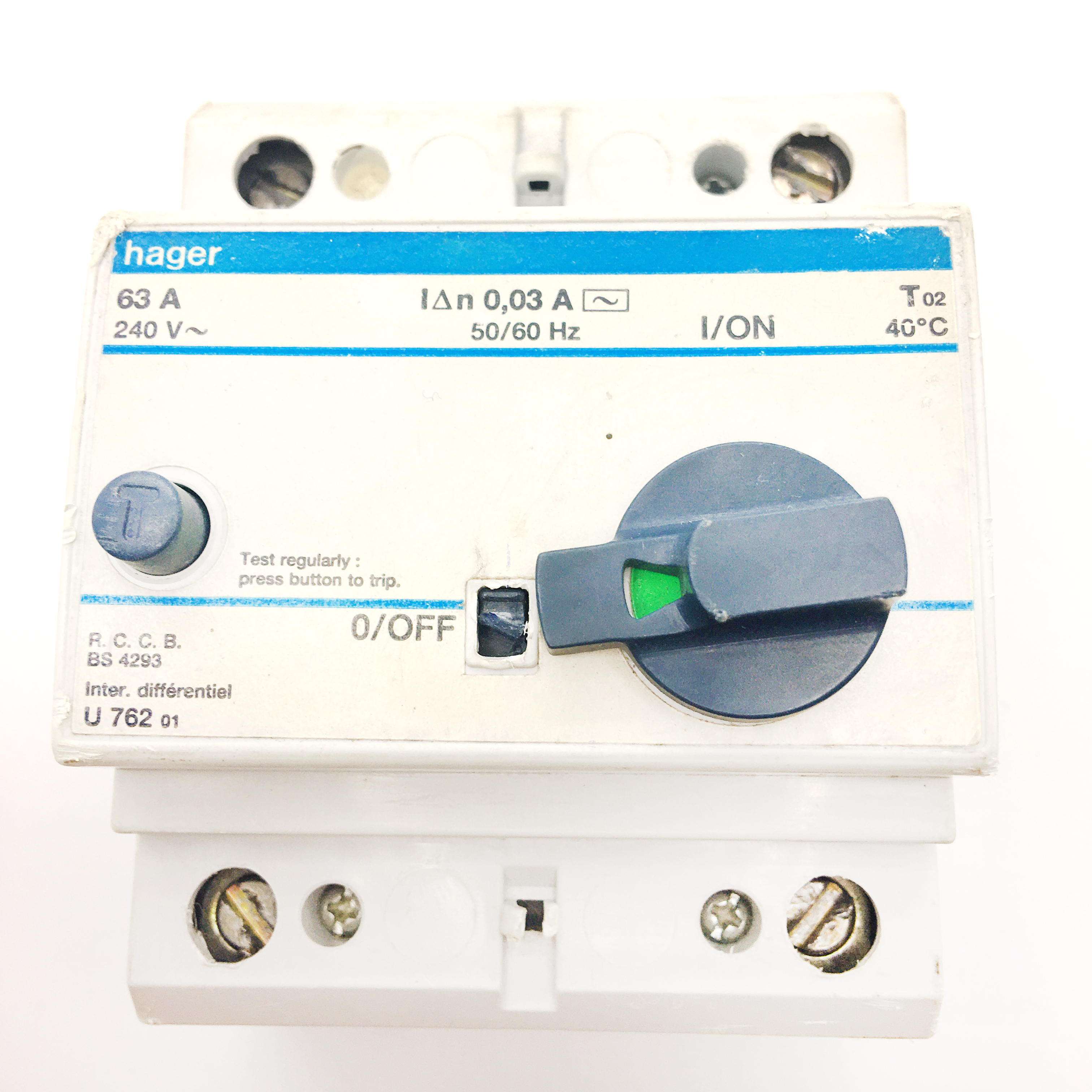 63A MCB with 30mA RCD 20470 Double Pole Hager U762 RCBO