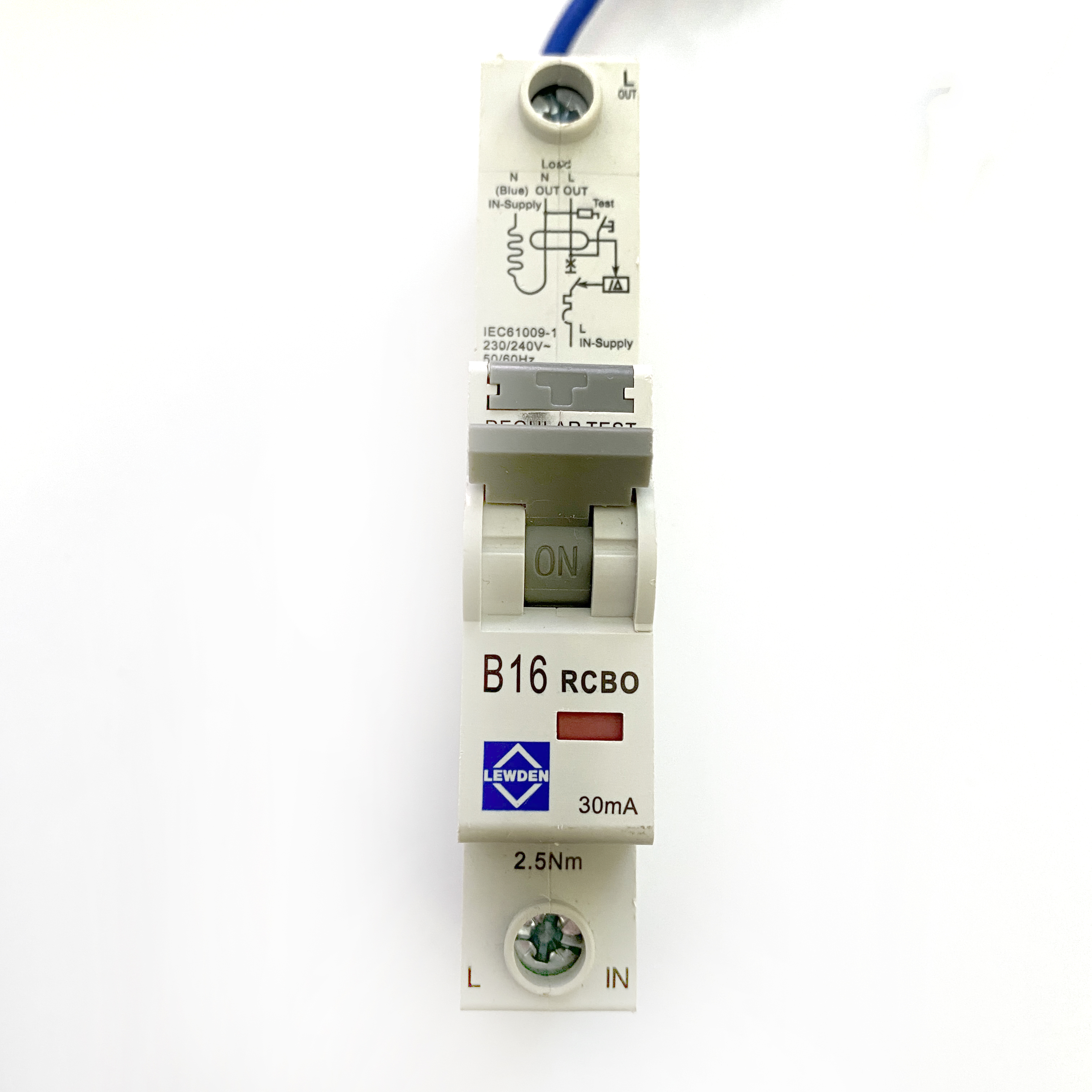 Lewden Control Gear CGD 16/30/SP Blue B16 16A 16 Amp 30mA RCBO Circuit Breaker Type B
